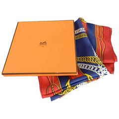 Hermes Vintage 1973 Maillons Scarf - Red / Navy / Yellow