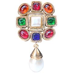 1990s Loewe Gilt Metal and Multicolored Glass Paste Brooch