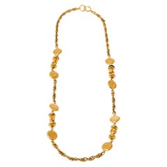 Chanel Logo Medallion Gold Tone Long Necklace
