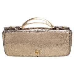 Givenchy Gold Crinkled Leather Cut Out Metal Handle Clutch