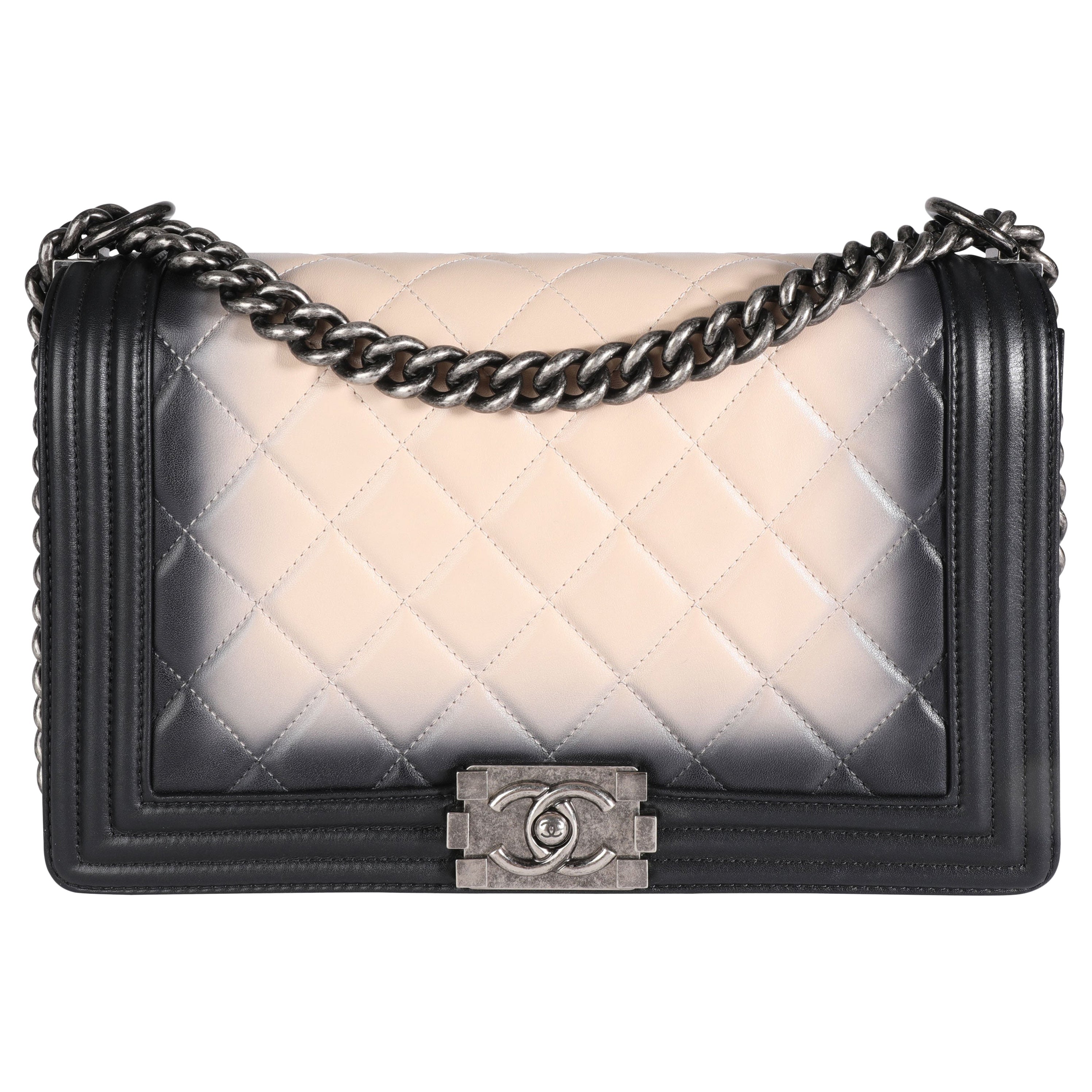 Chanel Black & Beige Ombré Quilted Leather Boy Bag