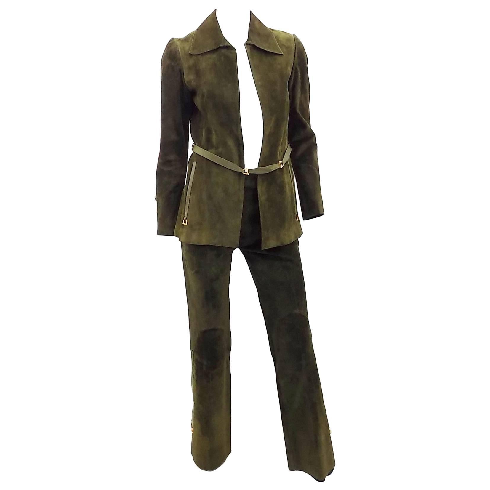 1972 Vintage Gucci Leather Pant suit with Horsebit details  RARE For Sale