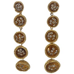 Spectacular 1960S Gold and Rhinestone Mod Long Earrings