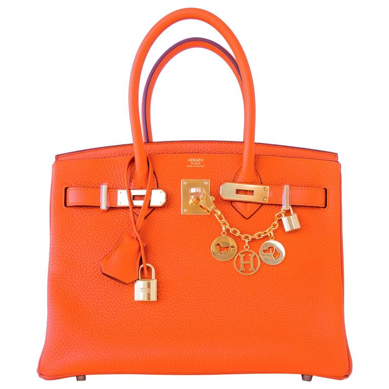 Hermes Orange 30cm Birkin Gold GHW Satchel Tote Bag Gorgeous at 1stDibs