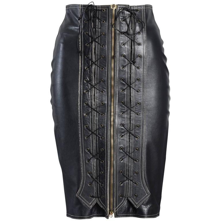 Insane 1990s Jean Paul Gaultier Bondage Leather Skirt with Corset Front ...