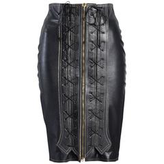 Insane 1990s Jean Paul Gaultier Bondage Leather Skirt with Corset Front