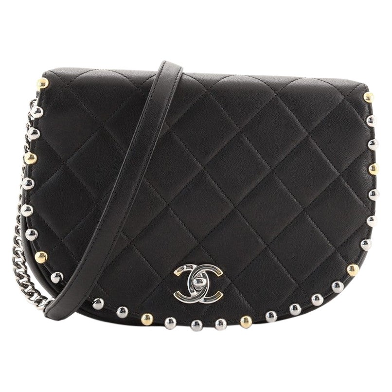 Chanel Stud Around Saddle Flap Bag Quilted Calfskin Small