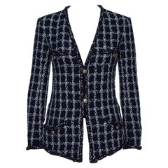 Chanel Navy Blue Tweed Star Embellished Button Front Jacket S