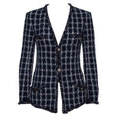 Chanel Marineblau Tweed Stern verschönert Knopf vorne Jacke S