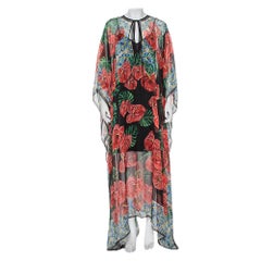 Dolce & Gabbana Multicolor Anthurium Printed Silk Kaftan Maxi Dress L