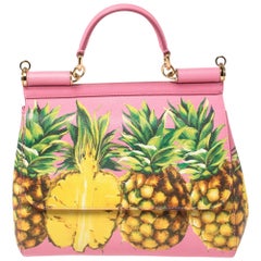 Dolce & Gabbana Pink Pineapple Printed Leather Miss Sicily Top Handle Bag