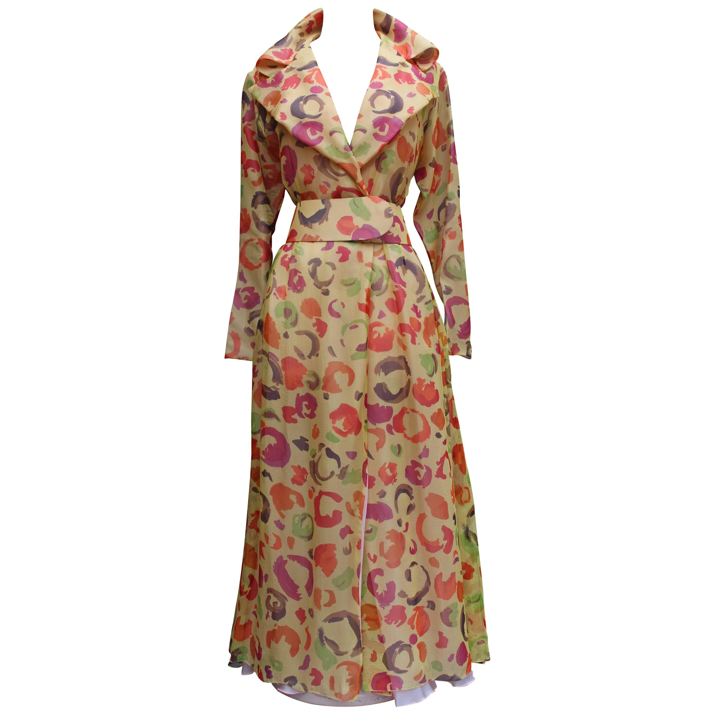 1970s Ted Lapidus Printed Silk Muslin Wrap Dress For Sale