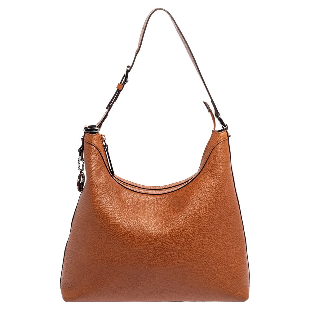 Gucci Brown Pebbled Leather GG Charm Hobo