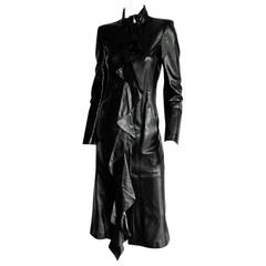 Rare & Iconic Tom Ford YSL Rive Gauche FW2003 Black Ruffled Leather Runway Coat!
