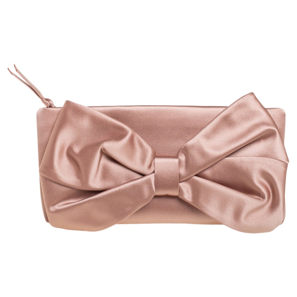 Valentino Nude Pink Satin Bow Clutch