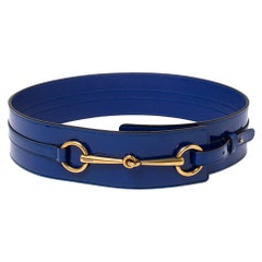 Gucci Blue Patent Leather Horsebit Waist Belt 85CM