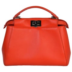 Fendi Orange Leather Mini Peekaboo Bag