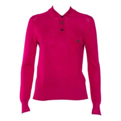 Chanel Magenta Silk Knit Long Sleeve Polo T-Shirt M