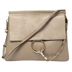 Chloé Taupe Leather and Suede Medium Faye Shoulder Bag