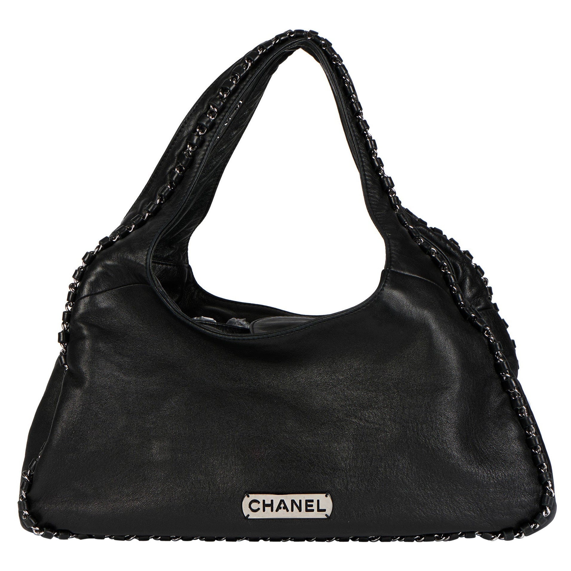 2005 Chanel Black Goatskin Chain Around Hobo Bag
