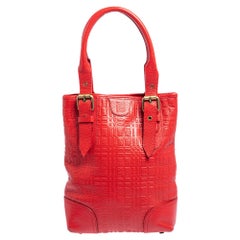 Burberry Red Embossed Leather Buckle Tote