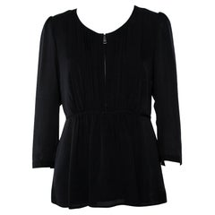 Burberry Black Silk Gathered Detail Zip Front Top M