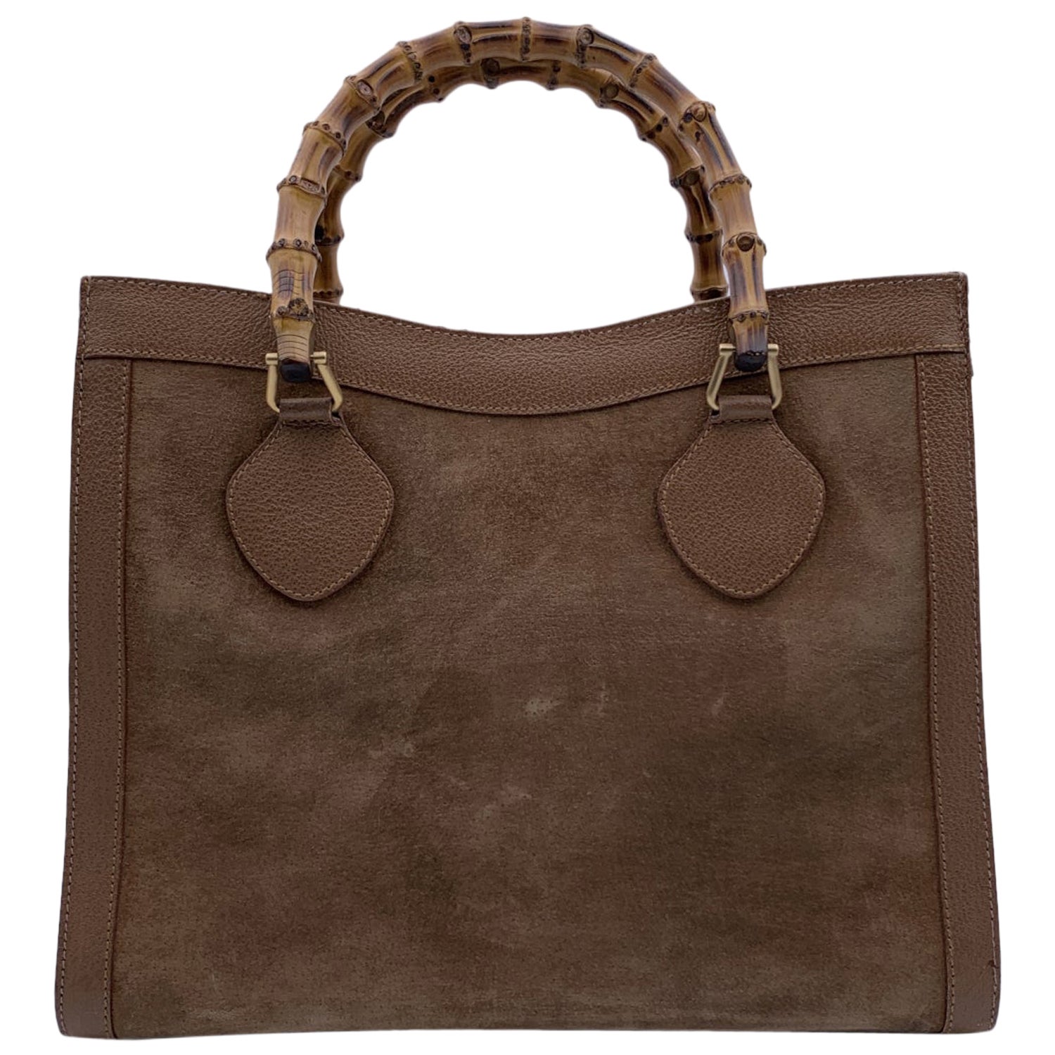 Gucci Vintage Beige Suede Princess Diana Bamboo Tote Bag