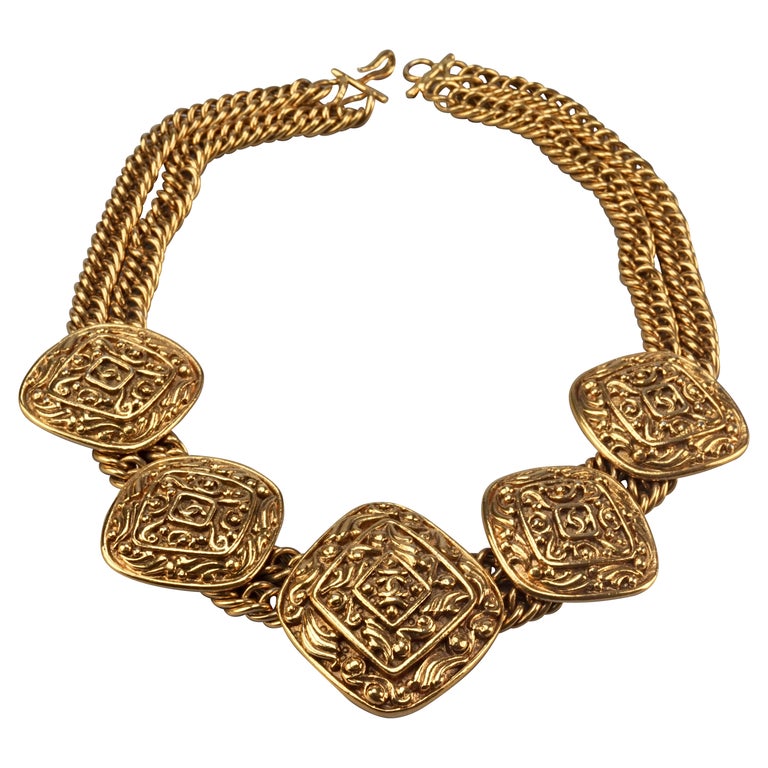 Chanel Light Gold CC Pastel Crystal Medium Pendant Necklace