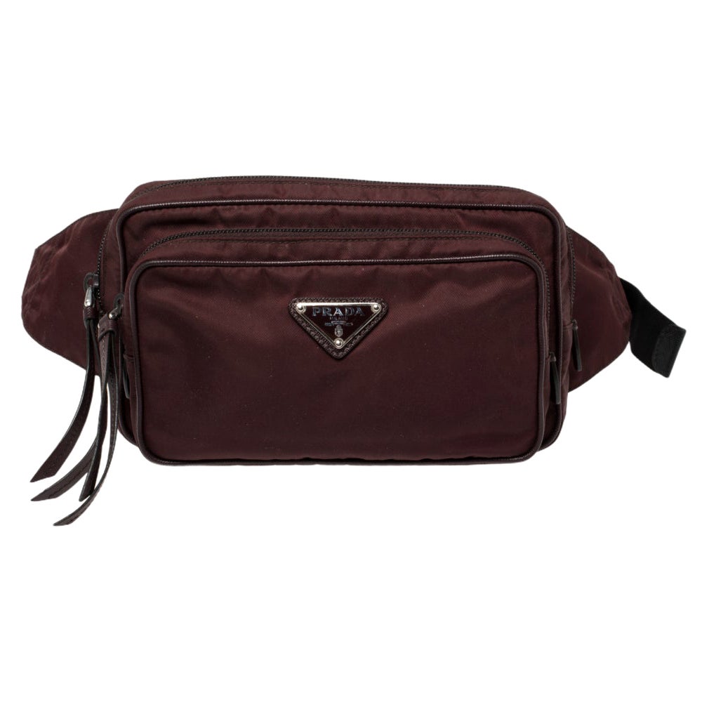 Prada Burgundy Nylon and Leather Belt Bag