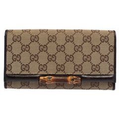 Gucci Beige/Brown GG Canvas and Leather Bamboo Continental Wallet