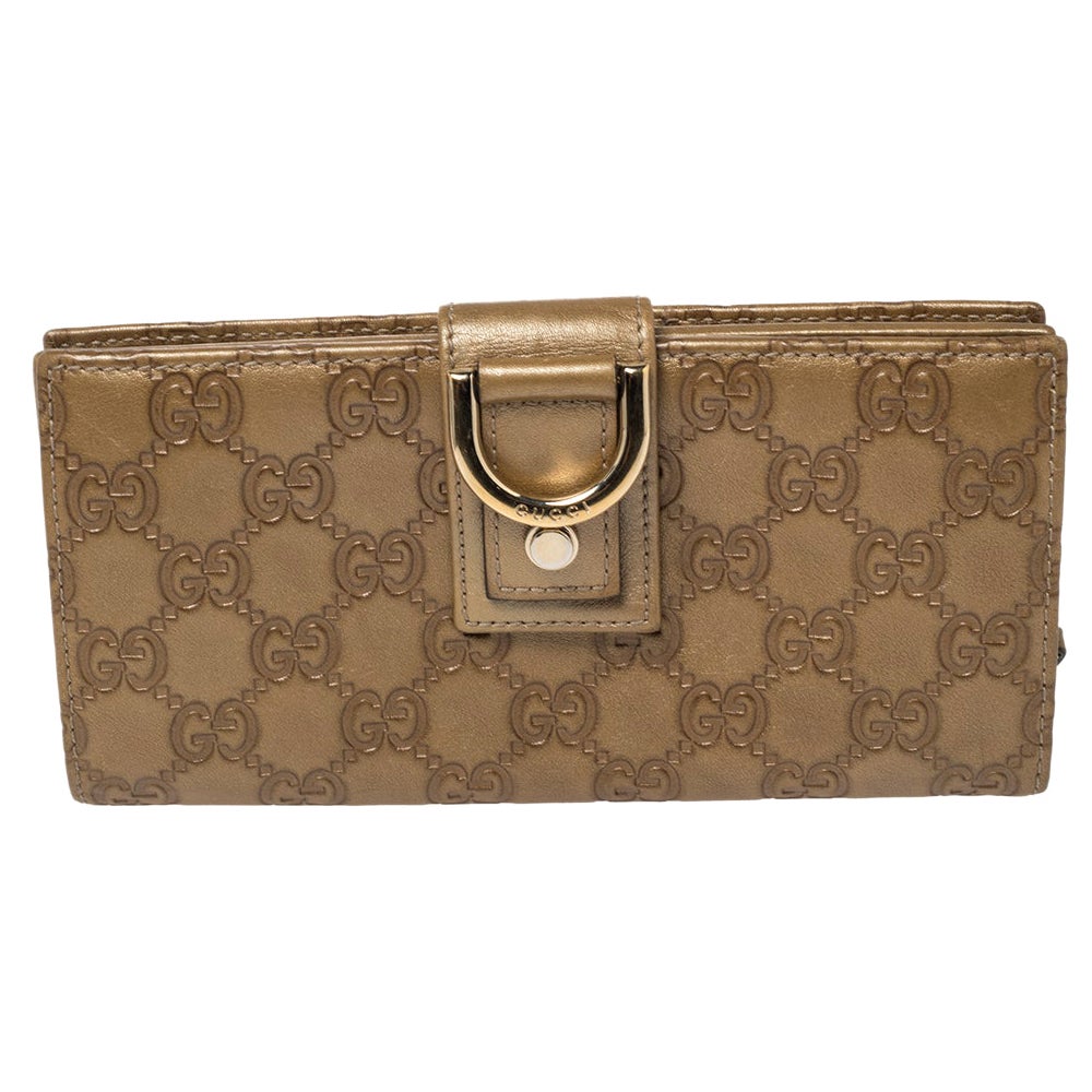 Gucci Metallic Beige Guccissima Leather Abbey D Ring Continental Wallet