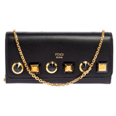 Fendi Black Leather Studded Wallet On Chain
