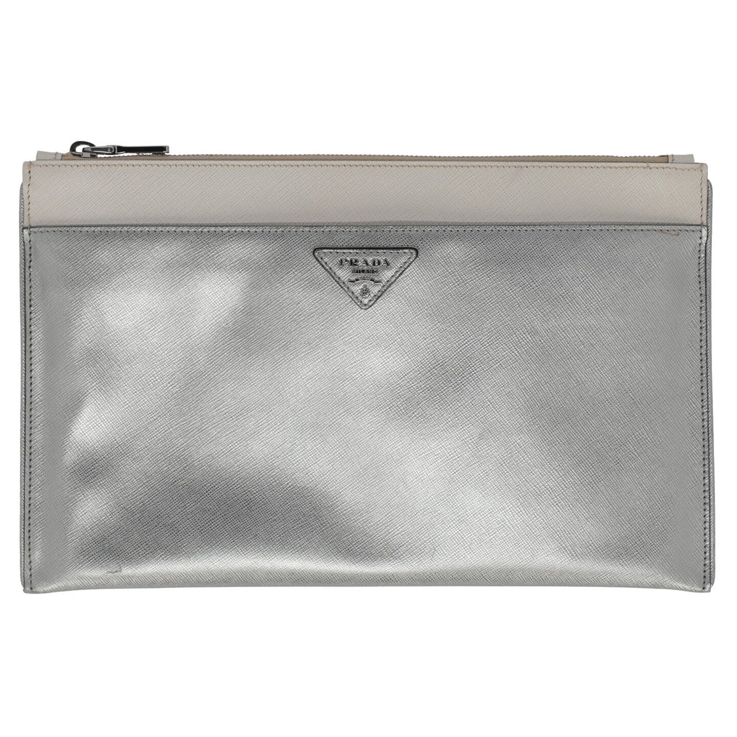 Prada Women Handbags Ecru, Silver Leather  For Sale
