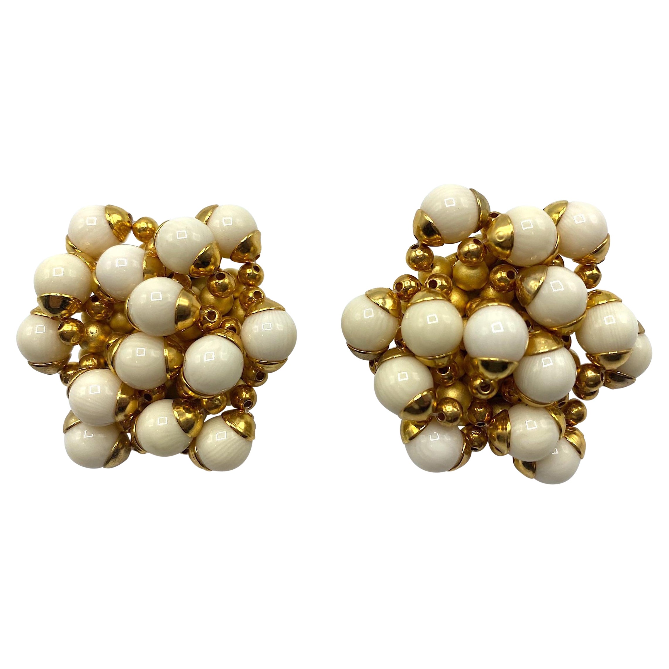 Trussardi Large Ivory and Gold Bead Cluster Earrings