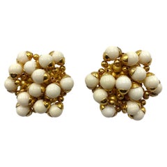 Vintage Trussardi Large Ivory and Gold Bead Cluster Earrings