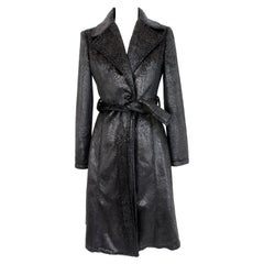 Krizia Black Laminate Long Flared Coat 1980s