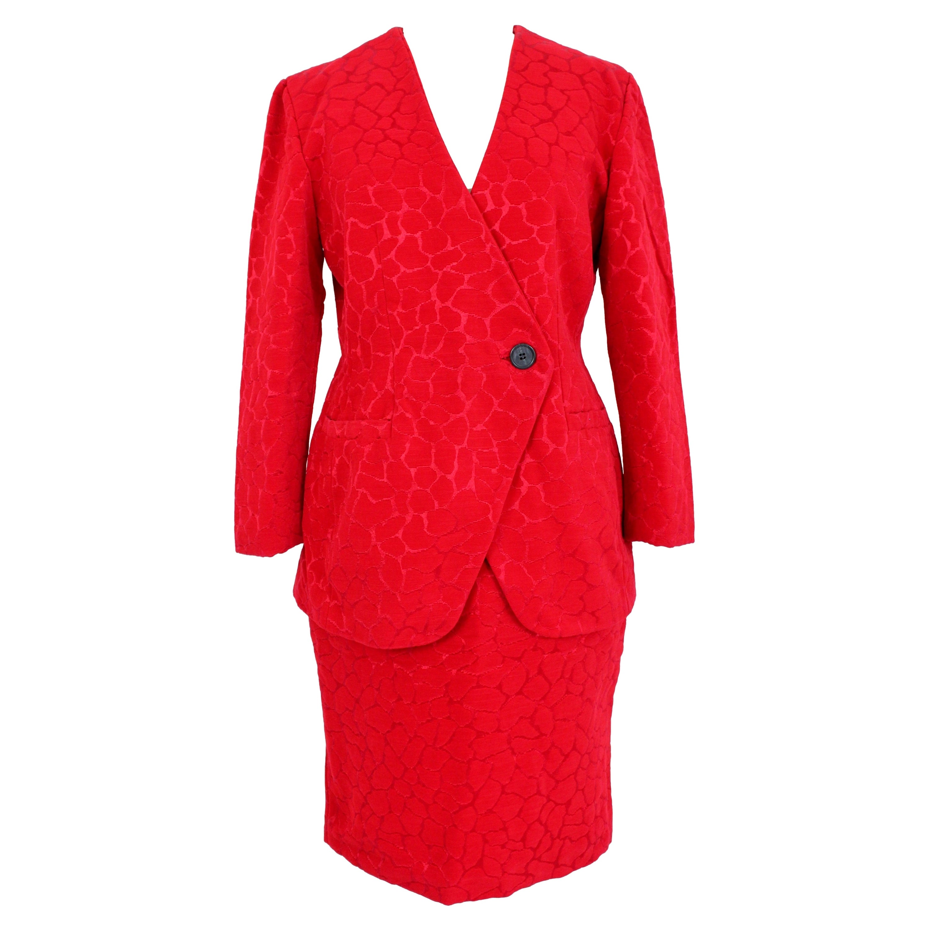Gai Mattiolo Red Silk Damask Evening Skirt Suit