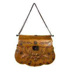 A French Empire Reticule in Leather and Steel beads - France Circa 1795-1815