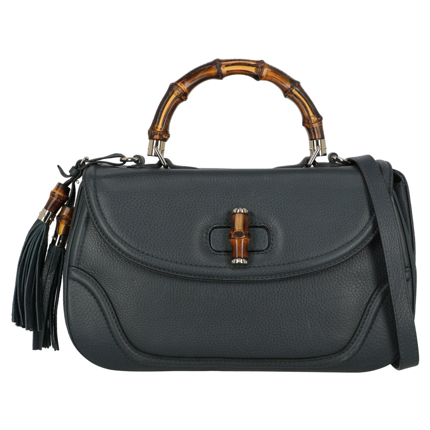 Gucci Women Shoulder bags Bamboo Navy Leather  For Sale