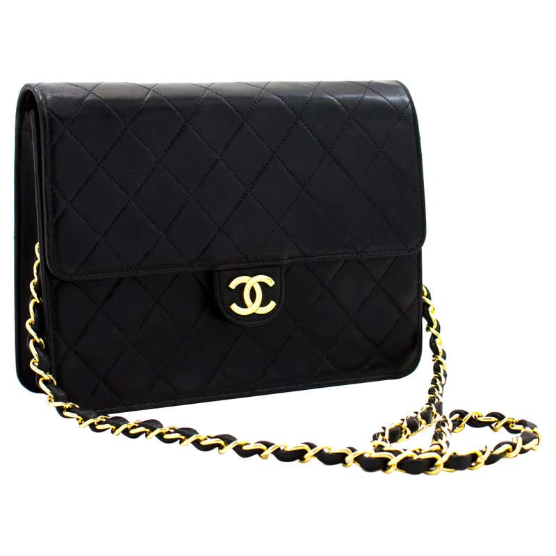 CHANEL Full Chain Flap Shoulder Bag Black Clutch Quilted Lambskin For ...