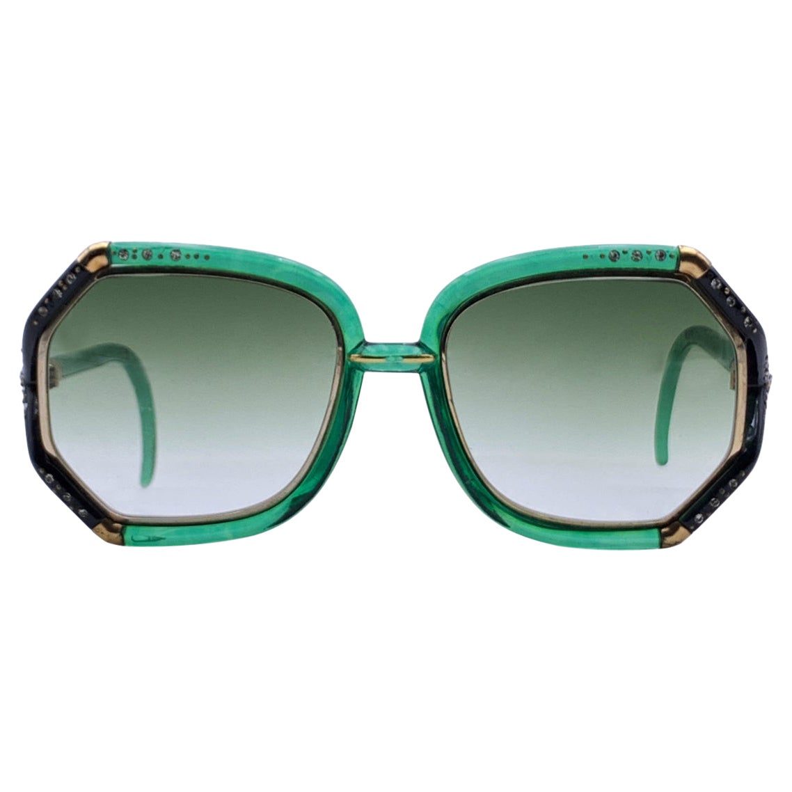 Ted Lapidus Vintage Green TL10 Rhinestones Sunglasses 56/10 140mm