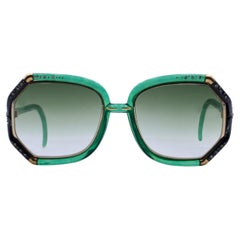 Ted Lapidus Vintage Grün TL10 Strass-Sonnenbrille 56/10 140mm