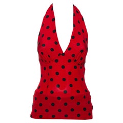 Dolce & Gabbana Red Polka Dotted Silk Halterneck Top S