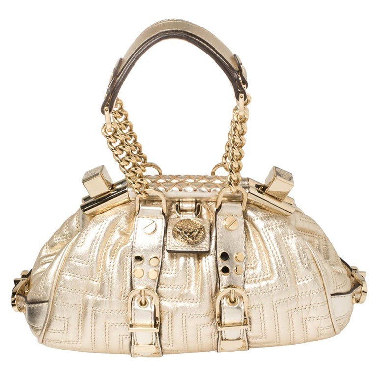 Versace Gold Quilted Leather Mini Madonna Frame Bag For Sale