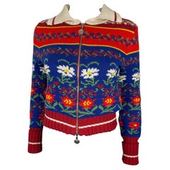 Vintage Moschino Jeans Cute Knitted Sweater Cardigan With Flowers 