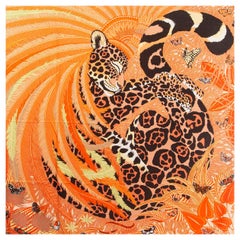 Hermes orange JAGUAR QUETZAL 140 Scarf Shawl Orange Vert Peche