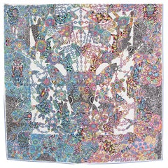 Hermes multicolor LA LEGENDE DE LA FORET 90 silk twill Scarf Blanc Bleu