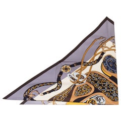 Hermes FESTIVAL DES AMAZONES GIANT TRINGLE silk twill Scarf Ancier Creme Marron