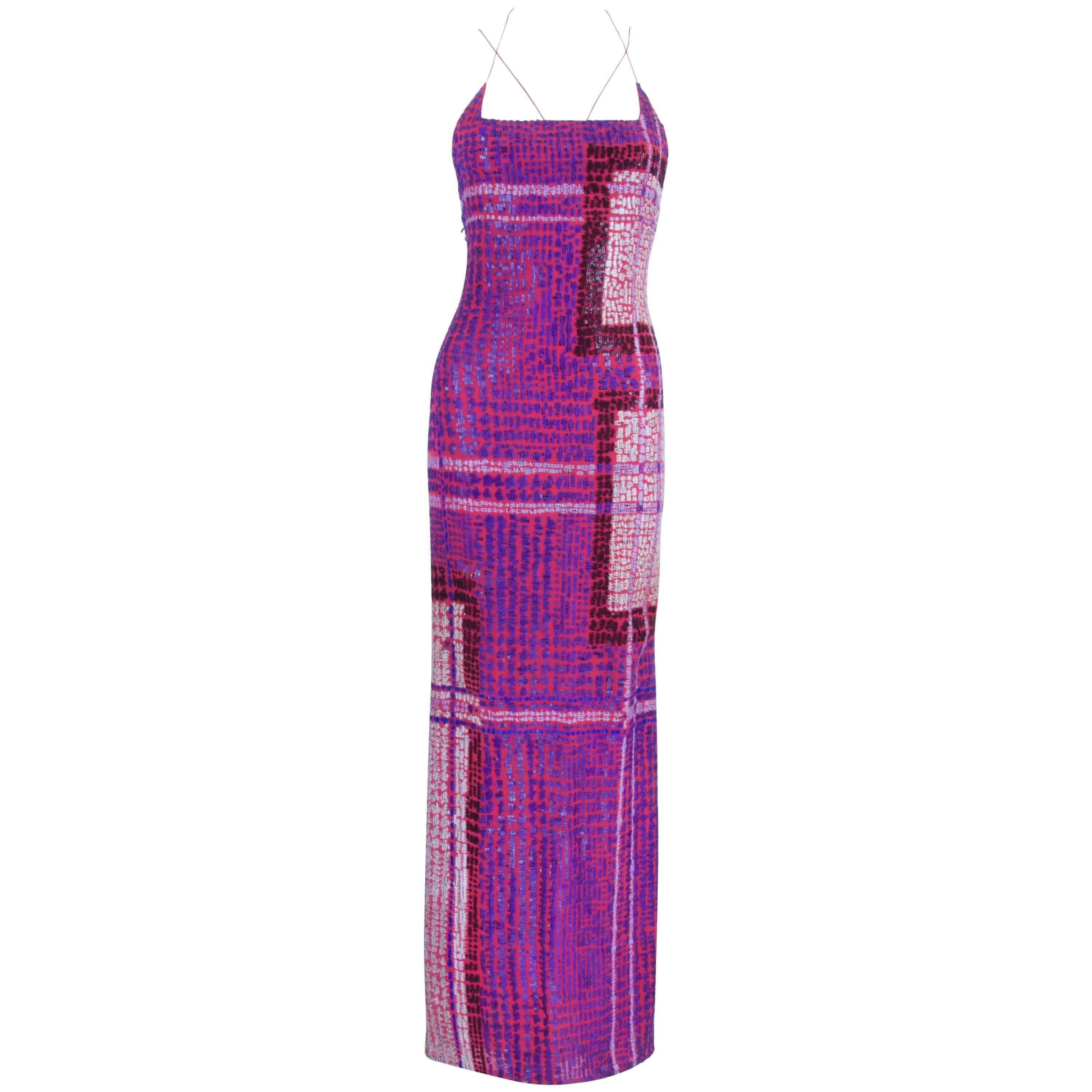 Bill Blass Geometric Sequined Evening Gown For Sale