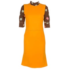 MARNI Size 0 Orange & Brown Polka Dot Virgin Wool / Silk Dress